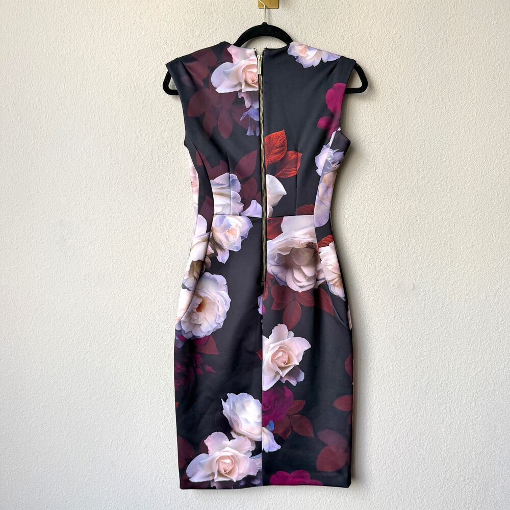 Calvin Klein Dark Floral Scuba Knit Sheath Dress Size 2 - Picture 3 of 5